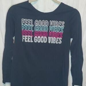 Girls Black Feel Good Vibe Long Sleeve Shirt Top Size 14/16 by Justice